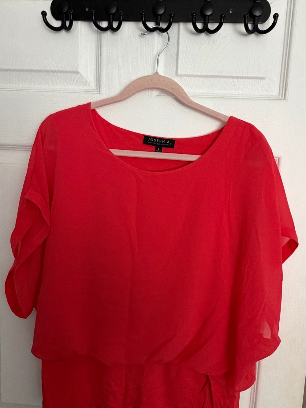 Joseph Red Sheer Blouse with Scoop Neck